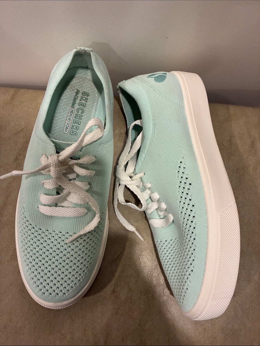 Skechers Women’s Light Mint Lace-Up Knit Sneakers